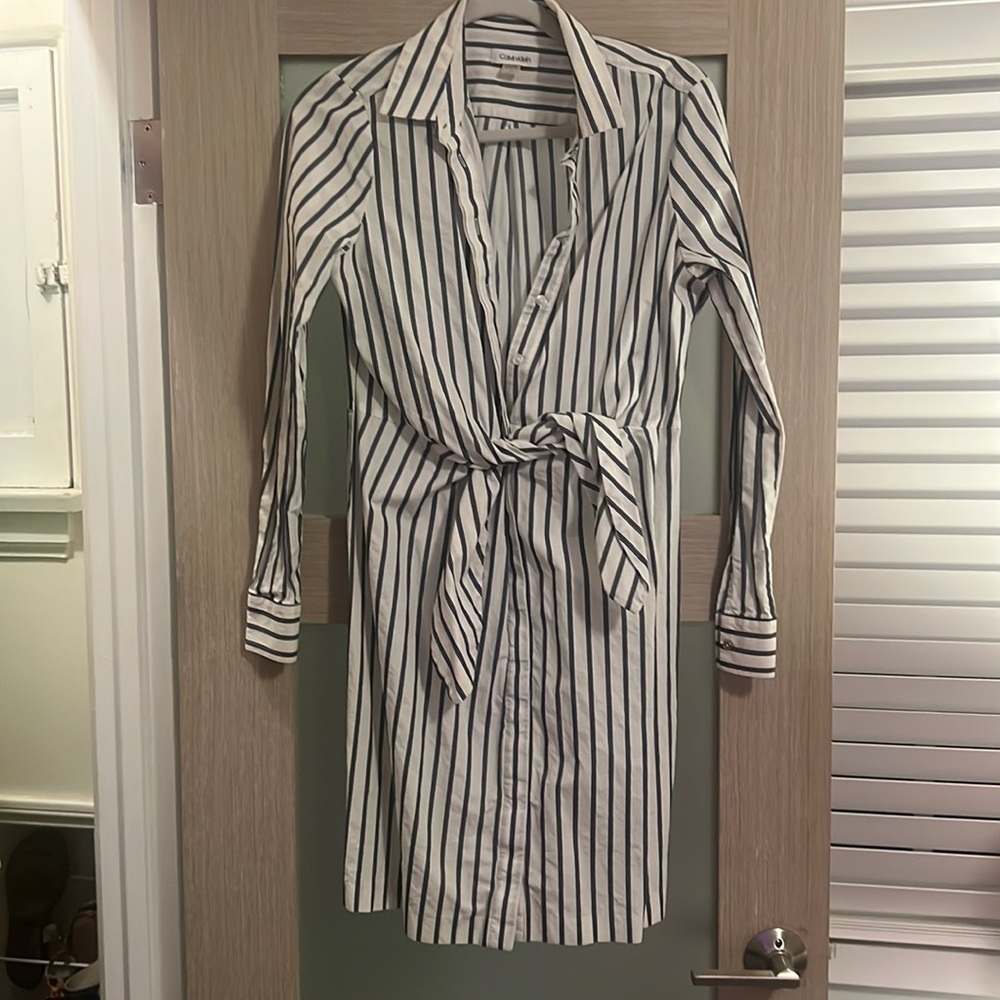 Striped Calvin Klein button up dress
